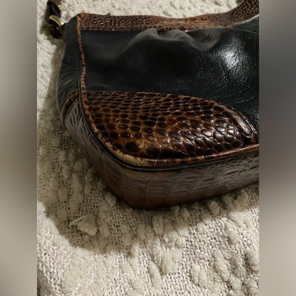 Brahmin Tuscan Shoulder Bag Pecan Croc Black Leather Purse - Picture 5 of 14